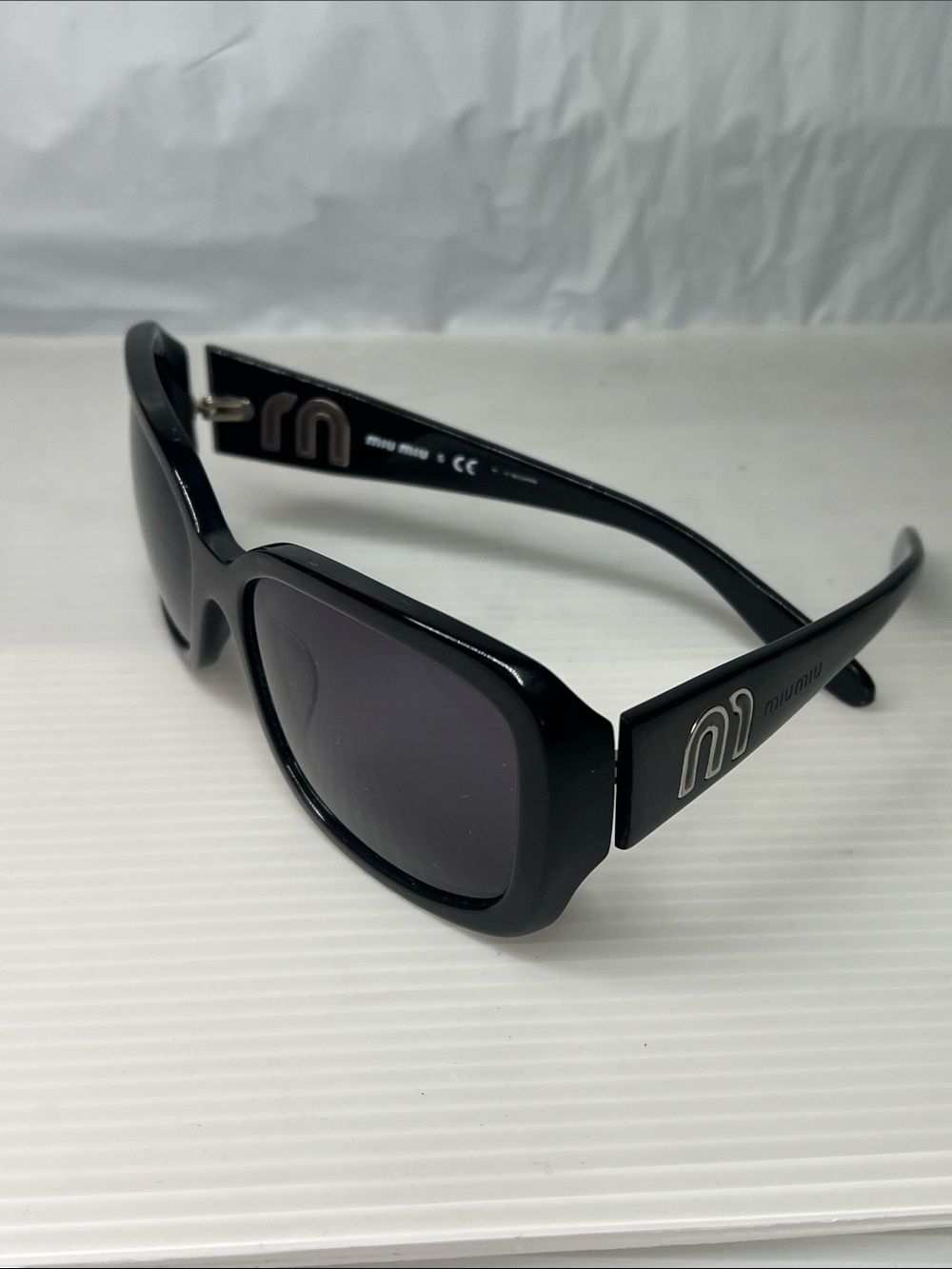 Miu Miu Black Plastic SMU061 135 3N Blue Lenses Sunglasses